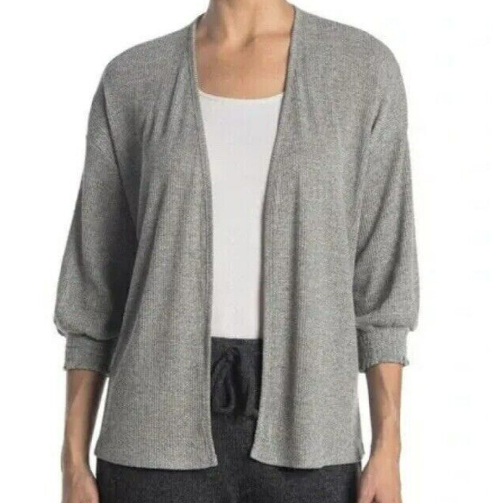 ECLAIR Cardigan Women's Open Front 3/4 Sleeve Size Medium Gray Hacci Knit NWT